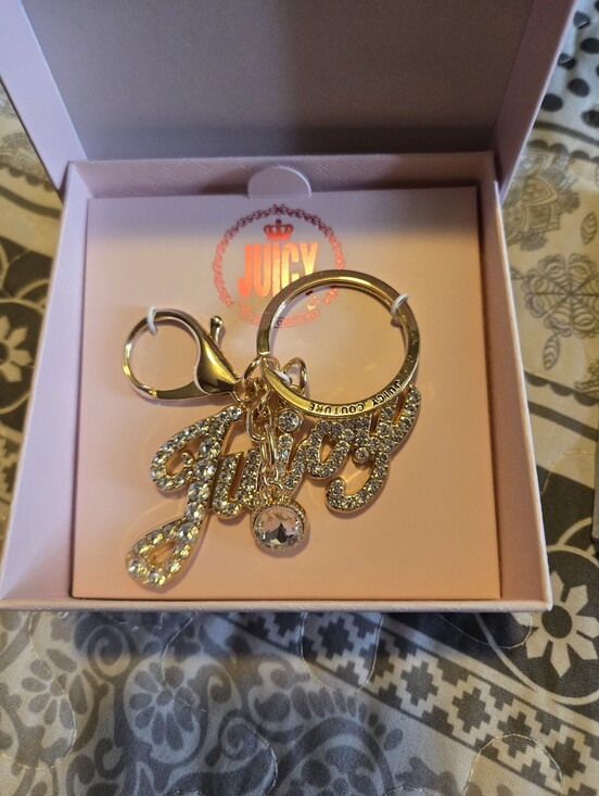 Juicy Couture Accessories - Juicy Couture Pink and Gold Logo Script Key & Card Holder Keychain
